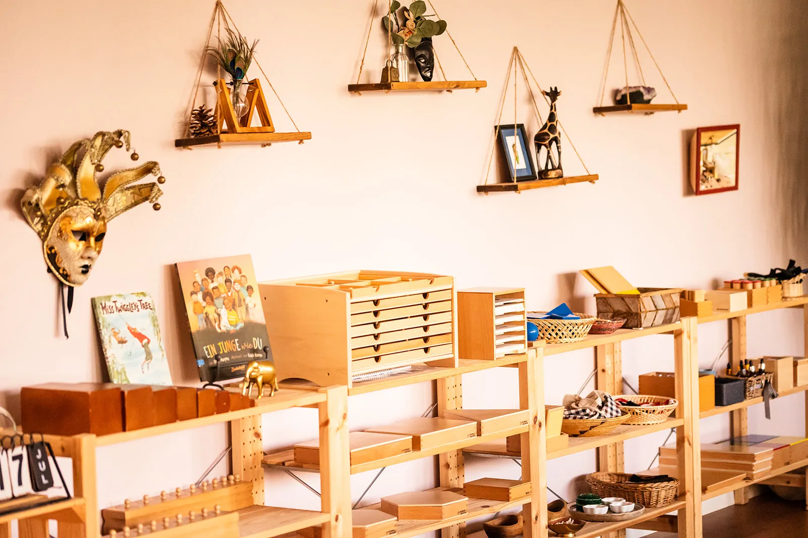 Children working together in a bright Montessori classroom